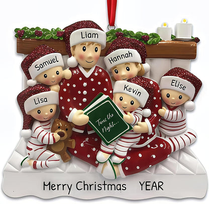 Bedtime Storytelling Family of 6 Christmas Ornament 2025 Personalized Family Christmas Ornaments 2025 | Holiday Reading Personalized Tree Ornaments Customizable Gifts Night and Book of Six Ornament