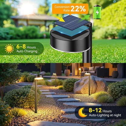 6 Pack Solar Pathway Lights Outdoor, 12 Brighter LED Solar Lights Outdoor Waterproof, Up to 12 Hrs Modern Path Light for Yard Garden Walkway Driveway Lawn