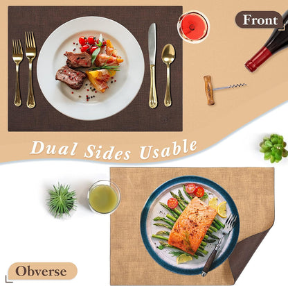 SUEH DESIGN Leather Placemats Set of 6 Reversible Table Mats Heat Resistant Waterproof No-Slip Place Mats for Dining Table Kitchen Parties