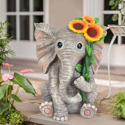 Outdoor Sculpture Figurine Statue Elephant Decor,Solar Garden Statues for Patio Home Yard Decor,Good Luck Sunflower Elephant for Women, Mom Gifts Housewarming Gift