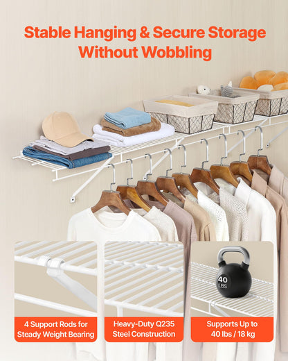 VEVOR Wire Shelf Kit, 4 ft, Set of 2, Wall Mounted Wire Shelves, Heavy-Duty Carbon Steel Hanging