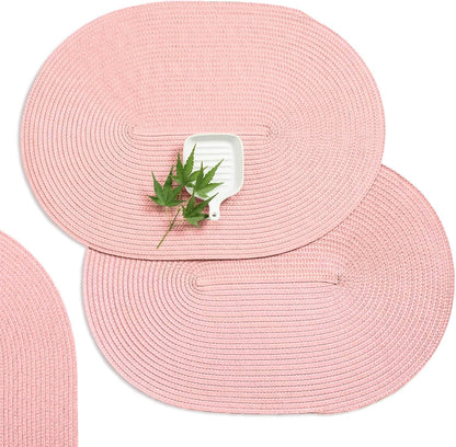 AHHFSMEI Placemats Set of 4 for Dining Table Washable Woven Vinyl Non-Slip 18x12 inches Placemat Heat-Resistant Durable Table Mats for Dining Table Easy to Clean(Pink 4)