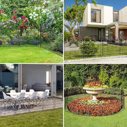 Tall Garden Fence with Gate, 40 Inch(H) 4 Panels Dog Fence Outdoor for Yard, Total Length 8.8 Ft Metal Decorative Fences│Patented