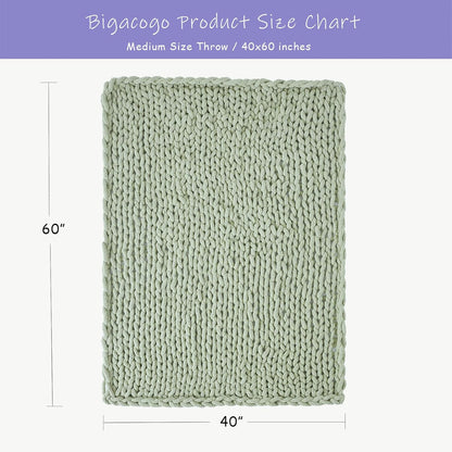 Bigacogo Chunky Knit Throw Blanket for Couch, 40x60 inches, 100% Hand Knitted with Thick Jumbo Chenille Yarn, Cozy Soft Large Rope Knot Cable Crochet Blankets for Sofa Bed Living Room, Sage Green
