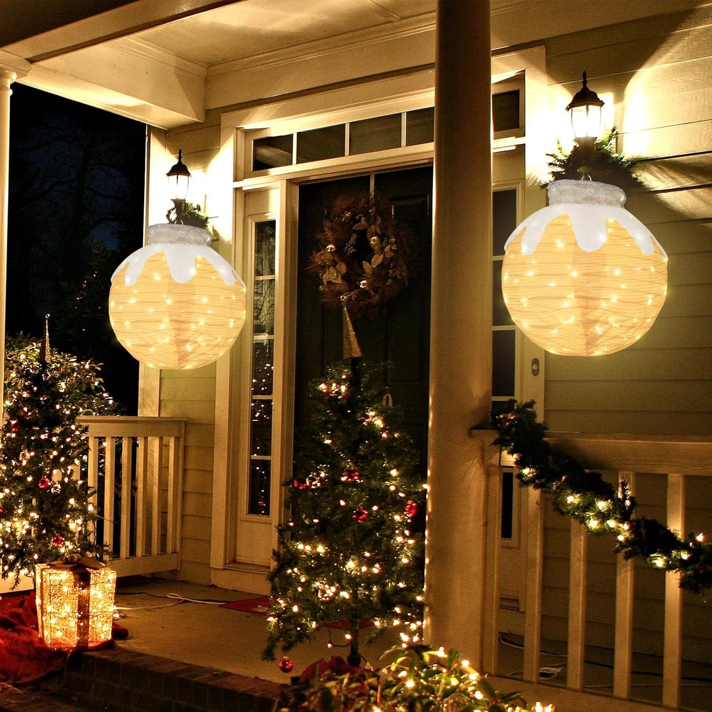 BRIGHTDECK Outdoor Christmas Ornaments, Lighted Pop-Up Outdoor Holiday Ball Decoration with 80 LED Lights, 8 Light Modes, Lighted Collapsible Holiday Decorations for Yard, Home(Beige)