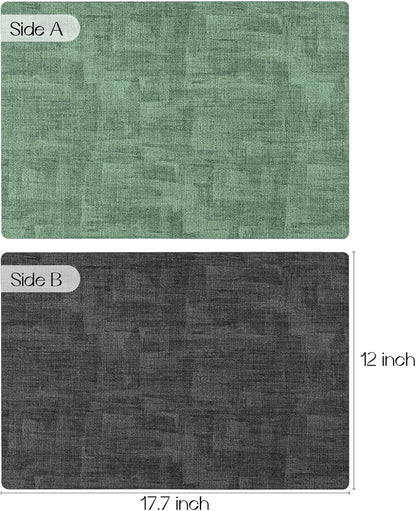 Romanstile Reversible Vinyl Placemats Set of 4, Faux Leather 100% Waterproof Oil-proof Wipeable Place Mats, Heat Resistant Dual Sided Table Mats for Kitchen/Dining/Party (Grey DarkGreen, 12 x 17 Inch)