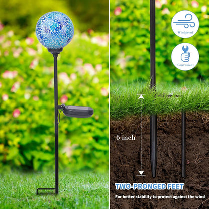 Afirst Solar Lights Outdoor Decorative Mosaic Gazing Ball Garden Stakes Decorative Lights Waterproof Glass Ball LED Pathway Stake Light for Pathway Yard Lawn Decoration Blue
