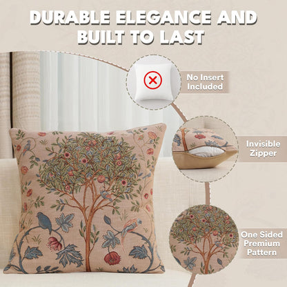 Charlotte Home Furnishings Decorative Tapestry Pillow Cover 19x19 in, Beige Kelmscott Couch Throw Pillow Cover, French Country Square Cushion Cases for Bed Room Home Decor, Soft Cotton Jacquard Woven