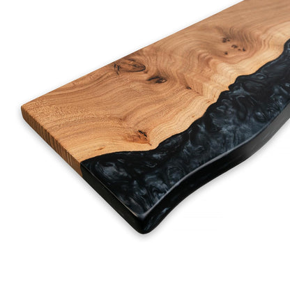 RWA Unique Live Edge Floating Shelf for Wall - Stylish Hanging Shelves for Room Wall Bedroom Bathroom Office Decor, Epoxy and Wood Wall Shelf Plank - Elegant Wall Mounted Shelves (black, 16x6")