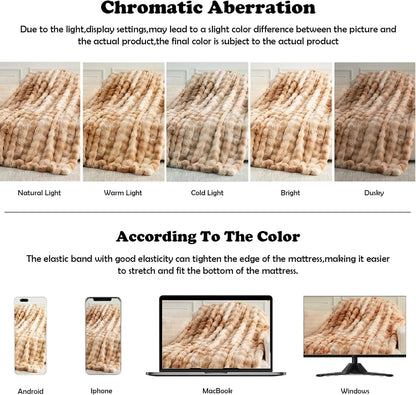 NEWCOSPLAY Faux Fur Throw Blanket Tie-dye Beige Luxury Fluffy Thick Warm Bubble Blanket for Couch Sofa Bed 700GSM (Tie-dye Beige, Throw(50"x60"))