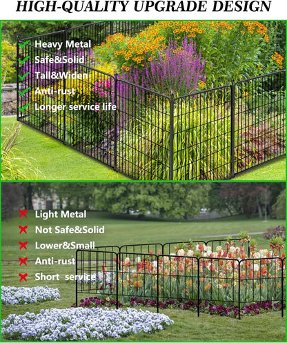 Decorative Black Metal Fencing Garden Fence with Gate, 50ft(L) 40in(H) 22 Fence Panels No Dig Fence Rustproof Animal Barrier Fence Temporary Dog Panels Fencing Outdoor