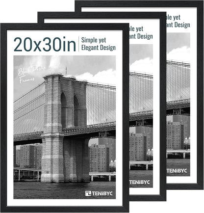 20x30 Poster Frame Set - 3 Pack, Textured Black Solid Wood Picture Frame, Wall Gallery Frame - Wall Hanging