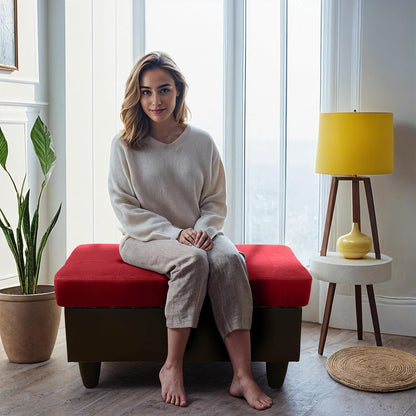 Ottoman Rectangular Storage Ottoman Bench, Flannel Footrest Stool Footstool with Lid for Living Room, Bedroom, Entryway, Red&Black, 35"x23.5"x17.5"