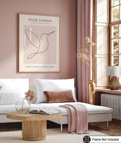 Poster Master Vintage Poster - Retro One Line Hummingbird Drawing Print - Bird Line Art - Minimal Gift for Him, Her, Animal Lover - Abstract Decor for Home, Office, 18x24 Unframed Wall Art