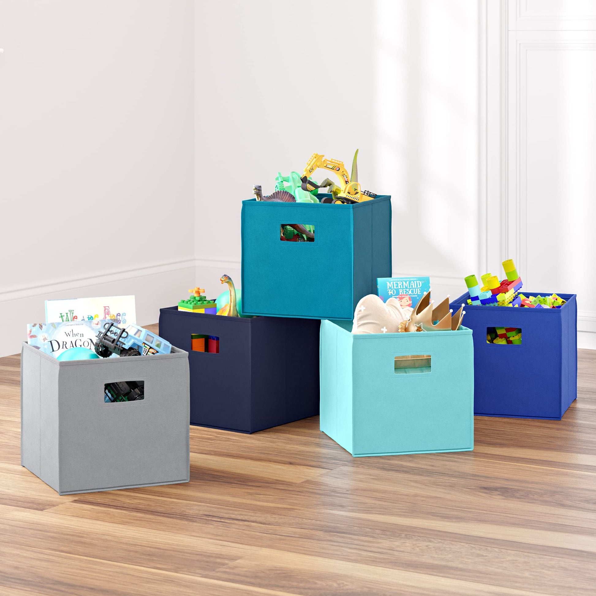 RiverRidge Folding Storage Bins - 2-pack of 10in Tall Blue Cubes
