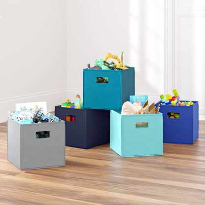 RiverRidge Folding Storage Bins - 4-pack of 10in Tall Aqua Cubes