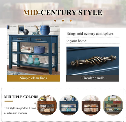 Solid Wood Console Table Entryway Table with Storage Drawers and Shelves Sofa Table for Entry Hallway Foyer(42" Navy Blue)