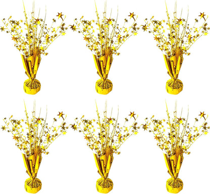 6 Pack Metallic Foil Spray Centerpiece Star Table Decoration Burst Table Centerpieces for Birthday Wedding Anniversary Graduation Holiday Party Supplies Decor, Gold