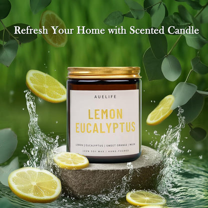 Scented Candles for Home - Lemon Eucalyptus Candle | Aromatherapy Candle Gift for Women & Men, Soy Candles for Home Scented - 7oz, Soy Wax
