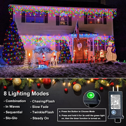 Icicle Christmas Lights Outdoor, 66FT 640 LED Icicle Lights for Outside with 8 Modes Timers, Waterproof Plug in Connectable String Light for Indoor Home Fence Yard Party Decorations, Multicolor