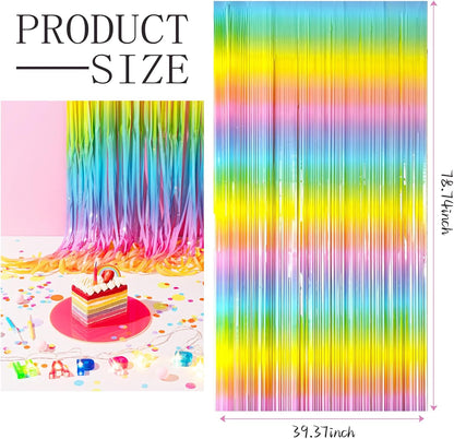 3 Pack Backdrop Pastel Rainbow Foil Fringe Backdrop Curtains Dance Party Decorations Photo Booth Props for Bachelorette Easter Decorations Christmas Halloween New Years Eve Party Supplies
