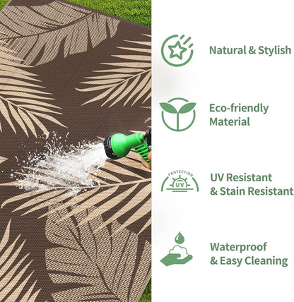 GENIMO Outdoor Rug 5' x 8' Waterproof for Patios Clearance, Reversible Outdoor Plastic Straw Camping Rug Carpet, Large Area Rugs Mats for RV, Camper, Deck, Balcony, Porch, Beach, Picnic, Coffee&Beige