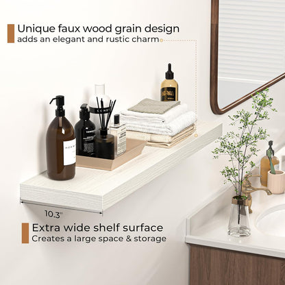 Floating Shelves - 10.3 Inch Deep Wall Shelf for Decor & Storage - Wall Mounted Display Shelving with Invisible Heavy-Duty Metal Bracket - 36" W x 10.3" D x 1.8" H - Set of 1 - Rustic White