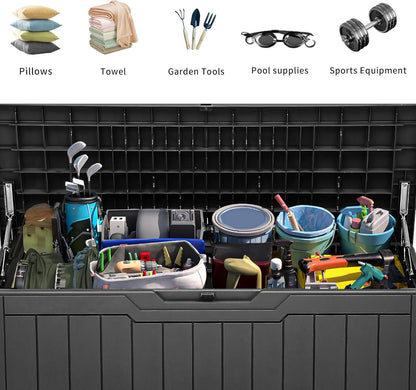 YITAHOME 80 Gallon Outdoor Storage Box, Large Water Resistant Resin Deck Box, Indoor Outdoor Lockable Storage Container for Patio, Garden, Cushions, Tools, Equipment (Dark Gray)