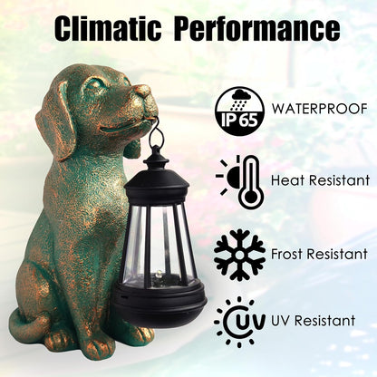 Dog Garden Statue Outdoor Décor with Solar Lights Lantern,Dog Solar Light Figurines Outside Decorations for Yard，Lawn ,Patio, Balcony, Unique Housewarming Gifts