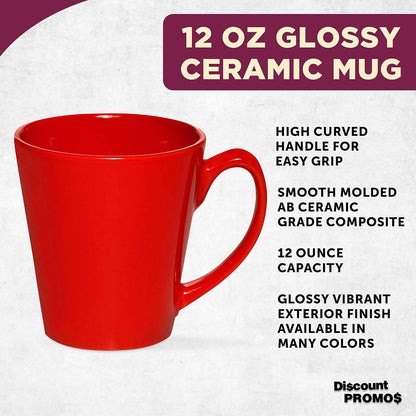 DISCOUNT PROMOS Glossy Ceramic Latte Coffee Mug 12 oz. Set of 10, Bulk Pack - Perfect for Tea, Espresso, Cappuccino, Hot Cocoa - Red