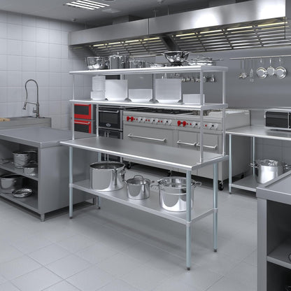 AmGood Stainless Steel Double-Tier Shelf | Work Table Overshelf | NSF Certified | Fits Over Tables | Many (72 in. Long x 18 in. Deep)