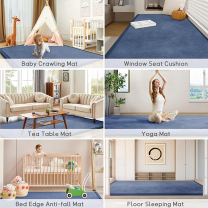 Baby Play Mat for Floor Tummy Time Nursery Rug Muscle Area Rug Playroom Rug Tatami 50 * 50" Memory Foam 1.3" Thick Crawling Mat For Babies,Toddlers, Infants, Kids,Floor Mat(Blue)