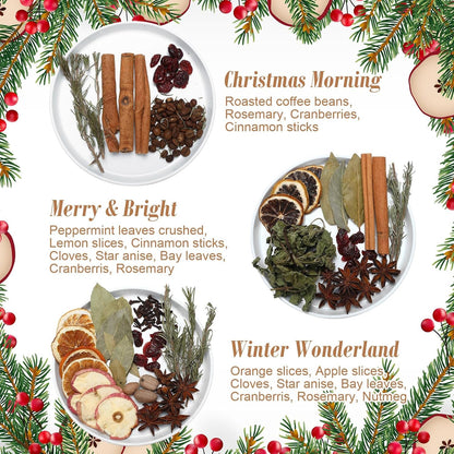 3 Pack Christmas Potpourri Simmer Pot Kit, Holiday Stovetop Potpourri, Botanical Air Freshener Sachets, Festive Bowl Filler Decor for Home Fragrance, Housewarming & Hostess Gifts