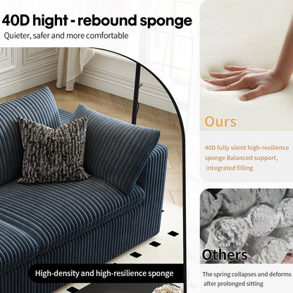 118" Cloud Couch Modular Sectional Sofa for Living Room,Modern Sofa with Deep Seat，U-Shape Boneless Couch with 2 Ottoman,Comfy Upholstered Corduroy Couches for Apartment, Studio, Office,Bedroom，Blue