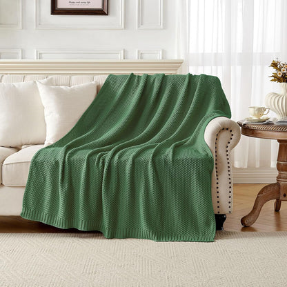 Joydeco Chunky Cable Knit Throw Blanket, Lightweight 100% Cotton Soft Cozy Throw Twin Blanket for Couch Bed and Sofa, Rustic Breathable Farmhouse Blanket Gift for Women Men(Olive Green, 60"x80")