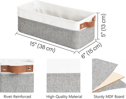 StorageWorks Narrow Storage Bins, Small Basket for Closet and Shelves, Fabric Organizer with Handles, Toilet Paper Storage, Grey and White, 2-Pack