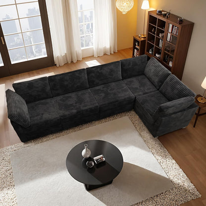 HOOOWOOO Modular Sectional Sofa,5 Pieces Sectional Couches for Living Room,131X66 L Shaped Cloud Couch Set(Black Velvet Corduroy)