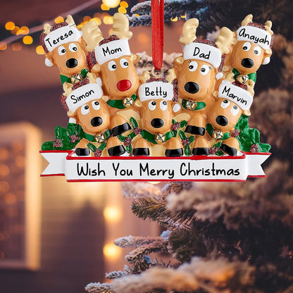 Personalized Deer Christmas Ornaments 2025 Family of 2,3,4,5,6,7,8 Custom Name Reindeer Xmas Ornament with Text,Customized Christmas Decoration Gifts - Family of 2