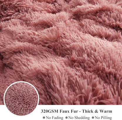 XeGe Plush Faux Fur Throw, Dusty Pink Luxurious 50x60 Shaggy Furry Blanket, Fluffy Microfiber Velvet Couch Throw, Ultra Soft Warm Fuzzy Lap Blanket for Sofa Bed Chair Car Office, Dusty Pink
