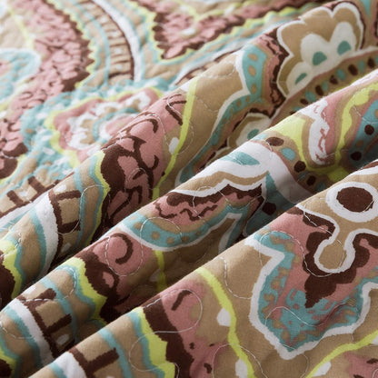 NEWLAKE Cotton Bedspread Quilt Sets-Reversible Patchwork Coverlet Set, European Paisley Blossom Pattern, King Size