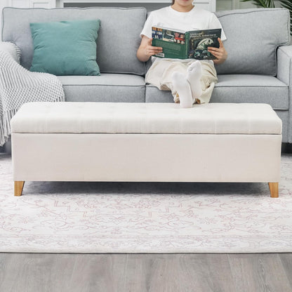 Joveco Storage Ottoman Bench, 51" Rectangle Long Bench, for Bedroom, End Foot of Bed, Living Room, Entryway, Beige
