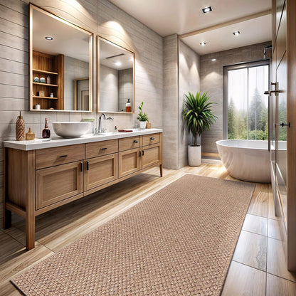 CAMILSON Indoor and Outdoor Runner Rug Natural Solid Boho Woven Design Easy-Cleaning Non Shedding Farmhouse Living Room Bedroom Garden Patio and Kitchen Washable Outside Carpet Alfombras (2x7)