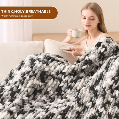 L'AGRATY Chunky Knit Blanket Throw: 50''x60'' Chenille Chunky Knitted Throw Blankets for Bed Couch - Handmade Thick Cable Knit Blanket - Large Crochet Rope Blankets for Home Decor