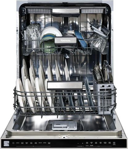 Kenmore 24" Built-in Stainless Steel Tub Dishwasher EasyFlex Third Rack, TurboDry, SmartWash & Reach-Thru Handle-15 Place Settings-45 DBA, Energy Star Certified, Fingerprint Resistant