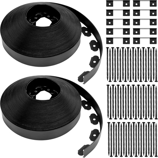 Sasylvia 2'' x 200' Landscape Edging Kit Edging Border Coil Include Anchoring Spikes 10 Connectors Plastic Garden Border for Lawn Garden Grass Yard Home(Black)