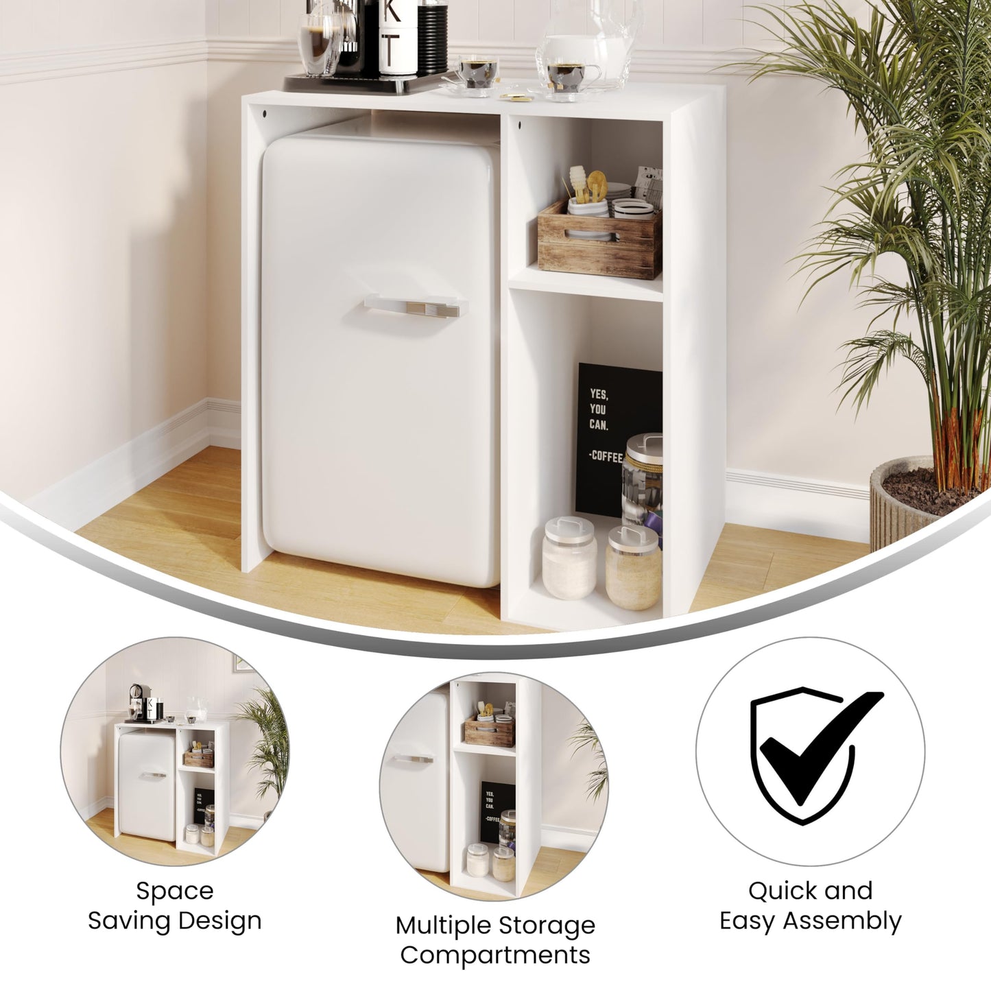 Flash Furniture Mini Fridge Bookshelf with Multiple Cubbies, White