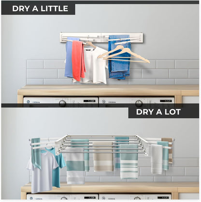 MODERN-X Wall Mounted Clothes Drying Rack with 6 Swivel arms, 35”Wide, 26 Linear ft of Laundry Drying Rack Space, 6 Collapsible Aluminum rods, 2X Drying Capacity, Space Organizer Holds up to 60lbs