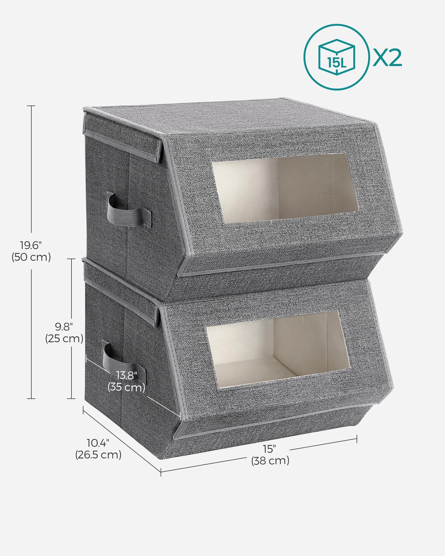 SONGMICS Stackable Storage Bins, Set of 2, with Lids and Front Windows