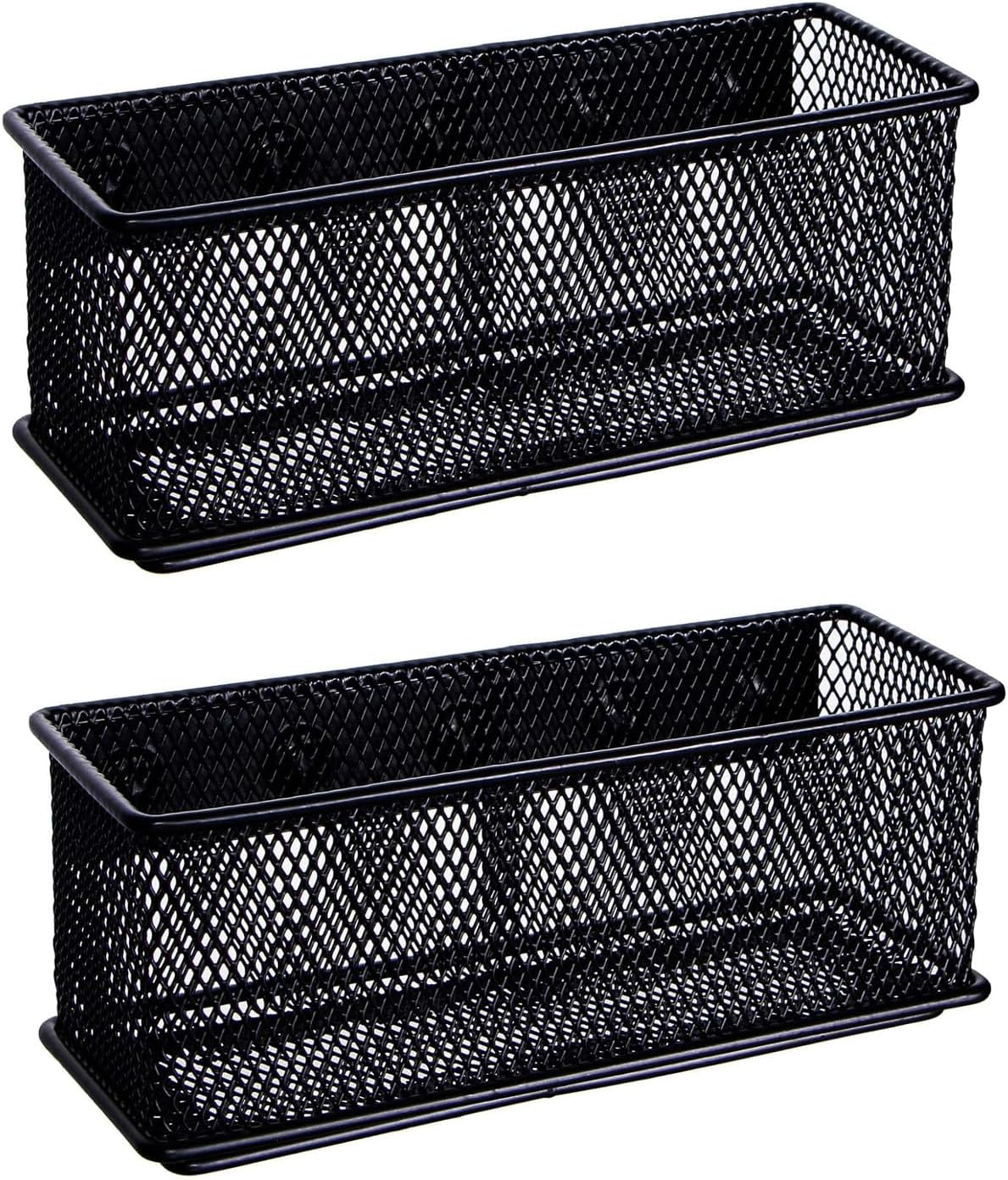 dedoot Magnetic Pencil Holder, Black Mesh Pen Organizer Strong Magnetic Storage Basket Organizes Pens, Pencils, Markers for Whiteboard, Locker, Fridge, Cubicle Desk, Offices 6.3x2.3x2.6inch,2 Pack