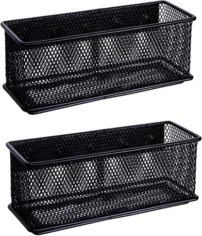 dedoot Magnetic Pencil Holder, Black Mesh Pen Organizer Strong Magnetic Storage Basket Organizes Pens, Pencils, Markers for Whiteboard, Locker, Fridge, Cubicle Desk, Offices 6.3x2.3x2.6inch,2 Pack